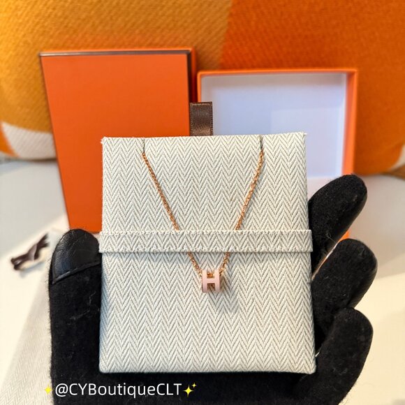 Hermès Mini Pop H Pendant Rose Dragee w Rose Gold Chain - Picture 1 of 9